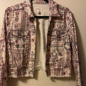 Shyanne Women's Floral Jean Jacket - Cream and Pink